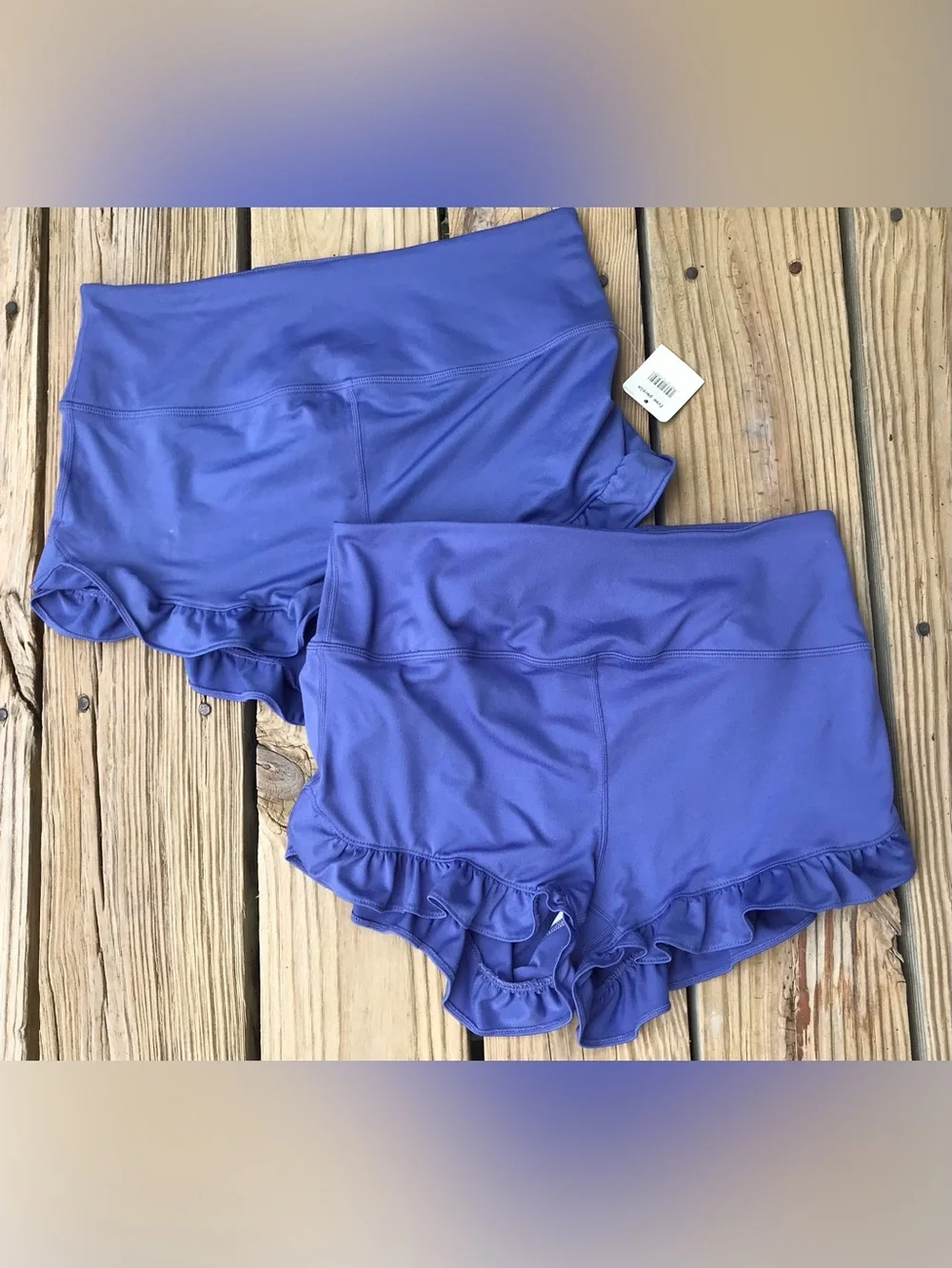 NEW Ladies L FREE PEOPLE Movement Purple Blue Ruffle Hem Flirty Workout Shorts